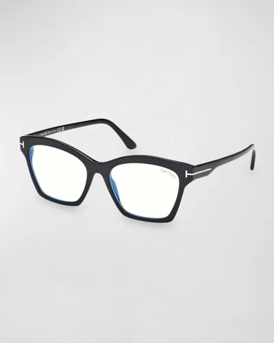 Tom Ford 54mm Square Blue Block Glasses In Black