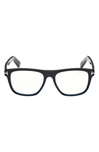 Tom Ford 54mm Square Blue Light Blocking Optical Glasses In Black Eco/t Logo