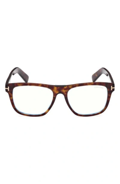Tom Ford 54mm Square Blue Light Blocking Optical Glasses In Havana Eco/t Logo