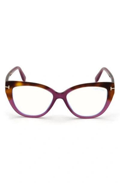 Tom Ford 54mm Square Blue Light Blocking Optical Glasses In Milky Purple Blonde Havana