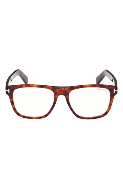 Tom Ford 54mm Square Blue Light Blocking Optical Glasses In Red Havana/t Logo