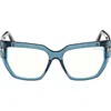 Tom Ford 54mm Square Blue Light Blocking Optical Glasses In Teal/t Logo/blue Block