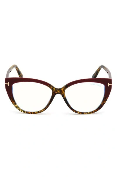 Tom Ford 54mm Square Blue Light Blocking Optical Glasses In Vintage Leopard/bordeaux
