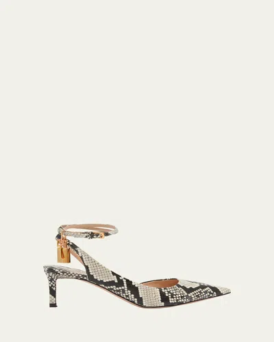Tom Ford 55mm Angelina Python-printed Leather Ankle-wrap Pumps In Multi