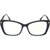Tom Ford 55mm Butterfly Blue Light Blocking Optical Glasses In Black Rose Gold/t Logo