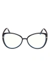 Tom Ford 55mm Butterfly Blue Light Blocking Optical Glasses In Black/t Logo/blue Block