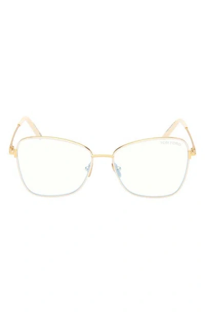 Tom Ford 55mm Butterfly Blue Light Blocking Optical Glasses In Deep Gold Ivory Enamel