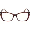 Tom Ford 55mm Butterfly Blue Light Blocking Optical Glasses In Havana Rose Gold/t Logo