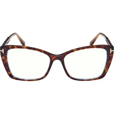 Tom Ford 55mm Butterfly Blue Light Blocking Optical Glasses In Havana Rose Gold/t Logo