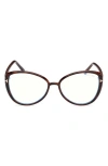 Tom Ford 55mm Butterfly Blue Light Blocking Optical Glasses In Havana/t Logo/blue Block