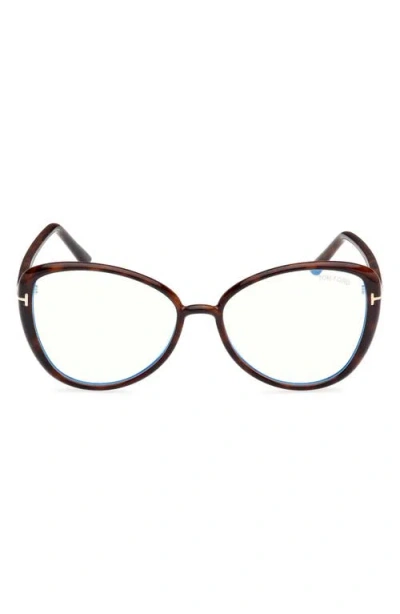 Tom Ford 55mm Butterfly Blue Light Blocking Optical Glasses In Havana/t Logo/blue Block