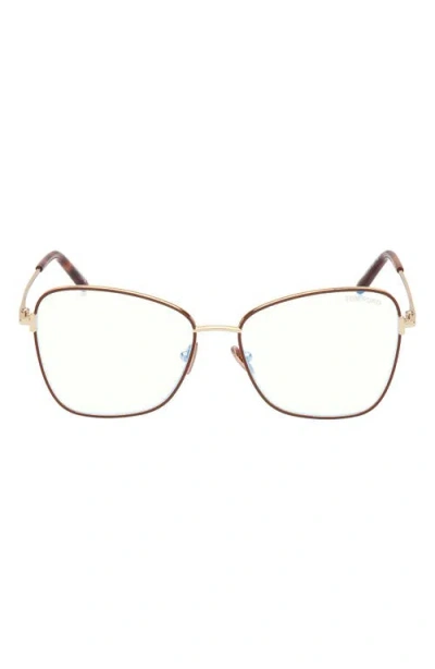 Tom Ford 55mm Butterfly Blue Light Blocking Optical Glasses In Pale Gold Brown Enamel