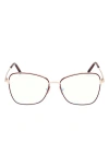 Tom Ford Blue Filtering Metal & Acetate Butterfly Glasses In Rose Gold Red Enamel/t Logo