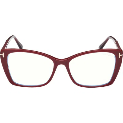 Tom Ford 55mm Butterfly Blue Light Blocking Optical Glasses In Solid Bordeaux/rose Gold