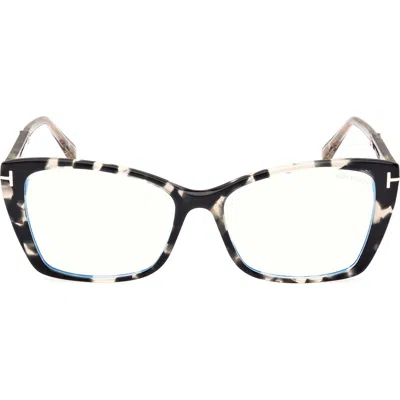 Tom Ford 55mm Butterfly Blue Light Blocking Optical Glasses In Vintage Black Havana Rose Gold