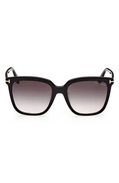 Tom Ford 55mm Butterfly Sunglasses In Shiny Black/gradient Smoke