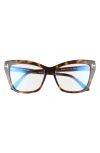 Tom Ford 55mm Cat Eye Blue Light Blocking Optical Glasses In Dark Havana/blue Block