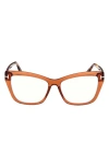 Tom Ford 55mm Cat Eye Blue Light Blocking Optical Glasses In Havana/blue Block Lenses