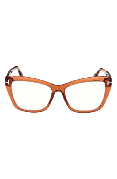 Tom Ford 55mm Cat Eye Blue Light Blocking Optical Glasses In Havana/blue Block Lenses