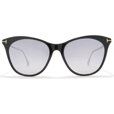Tom Ford 55mm Cat Eye Sunglasses In Shiny Black/smoke Mirror