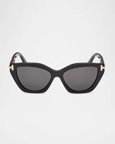 Tom Ford 55mm Cat-eye Sunglasses In Black/smoke