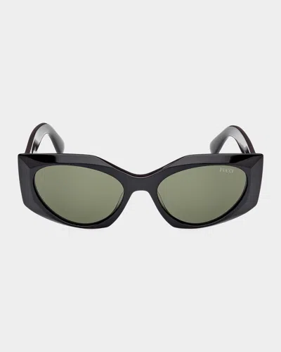 Tom Ford 55mm Cat-eye Sunglasses In Sblk/grn
