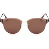 Tom Ford 55mm Gradient Round Sunglasses In Shiny Light Brown/brown