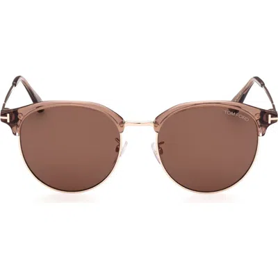 Tom Ford 55mm Gradient Round Sunglasses In Shiny Light Brown/brown
