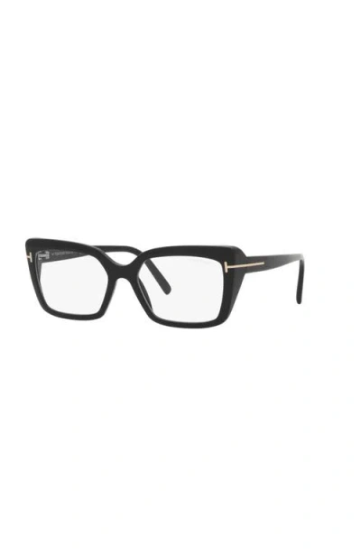 Tom Ford 55mm Rectangle Optical Glasses In Black