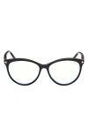 Tom Ford 55mm Round Blue Light Blocking Glasses In Black