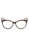 Tom Ford 55mm Round Blue Light Blocking Glasses In Havana Eco/t Logo