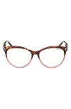Tom Ford 55mm Round Blue Light Blocking Glasses In Havana To Milky Pink/t Logo
