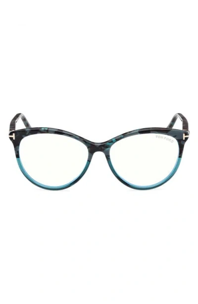 Tom Ford 55mm Round Blue Light Blocking Glasses In Multi