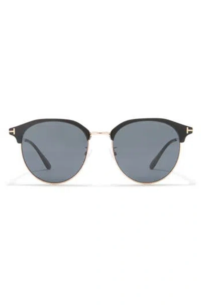 Tom Ford 55mm Round Sunglasses In Shiny Black/smoke