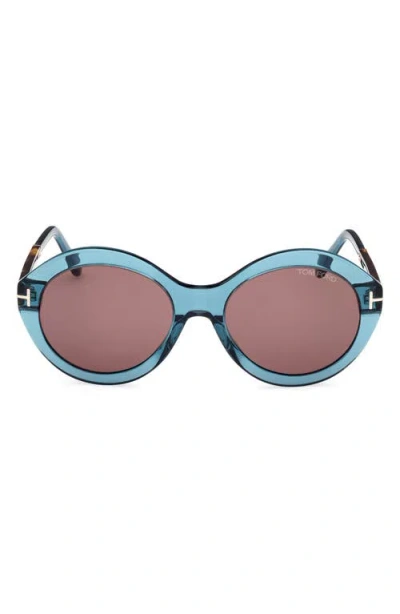 Tom Ford 55mm Round Sunglasses In Shiny Blue/brown