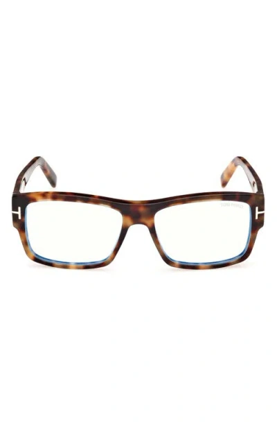 Tom Ford 55mm Square Blue Light Blocking Glasses In Medium Blonde Havana/t Logo