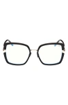 Shop Tom Ford 55mm Square Blue Light Blocking Optical Glasses In Black Rose Gold/t Logo