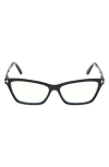 Tom Ford 56mm Blue Block Rectangular Eyeglasses In Black