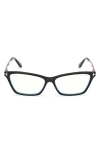 Tom Ford 56mm Blue Block Rectangular Eyeglasses In Black