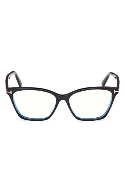 Tom Ford 56mm Cat Eye Blue Light Blocking Optical Glasses In Black