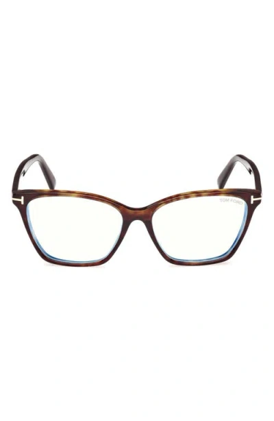 Tom Ford 56mm Cat Eye Blue Light Blocking Optical Glasses In Brown