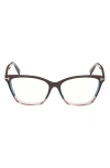 Tom Ford 56mm Cat Eye Blue Light Blocking Optical Glasses In Brown Blush Pink Brown