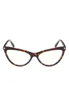 Tom Ford 56mm Cat Eye Blue Light Blocking Optical Glasses In Havana Rose Gold/t Logo