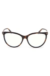 Tom Ford 56mm Cat Eye Blue Light Blocking Optical Glasses In Havana/t Logo/blue Block