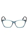Tom Ford 56mm Cat Eye Blue Light Blocking Optical Glasses In Teal/t Logo/blue Block