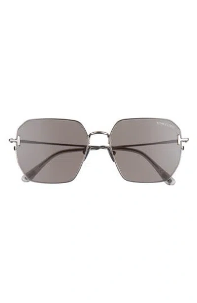 Tom Ford 56mm Geometric Sunglasses In Metallic