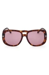 Tom Ford 56mm Gradient Aviator Sunglasses In Dark Havana/violet