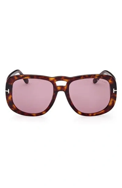Tom Ford 56mm Gradient Aviator Sunglasses In Dark Havana/violet