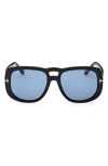 Tom Ford 56mm Gradient Aviator Sunglasses In Shiny Black/blue