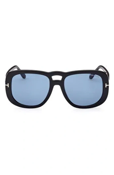 Tom Ford 56mm Gradient Aviator Sunglasses In Shiny Black/blue